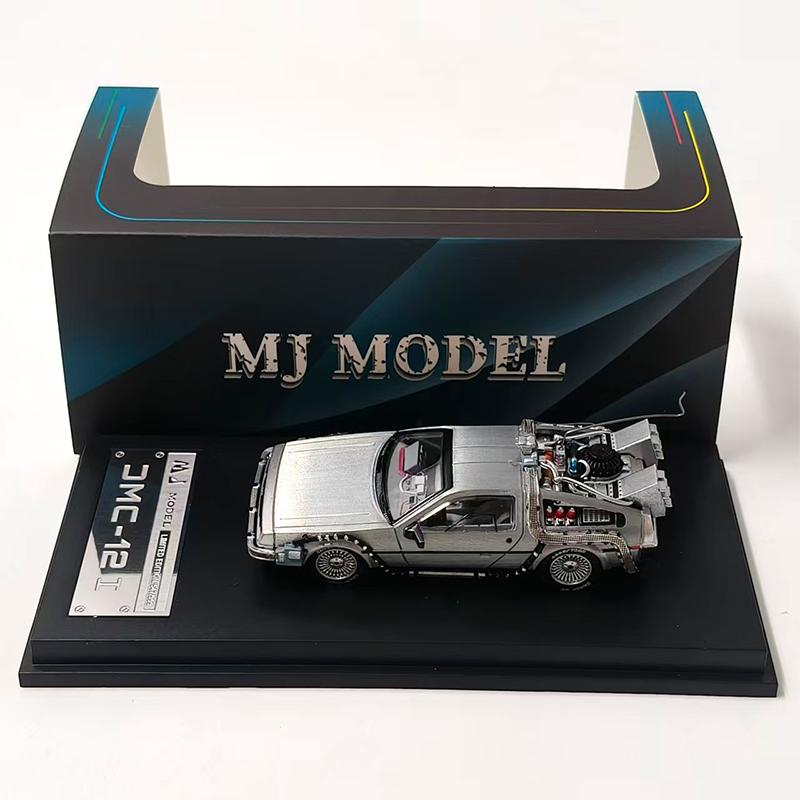 MJ 1:64 Back To The Future Time Machine DMC-12 Delorean Diecast Alloy Model Car Static Collection Decorated Holiday Gifts Toys