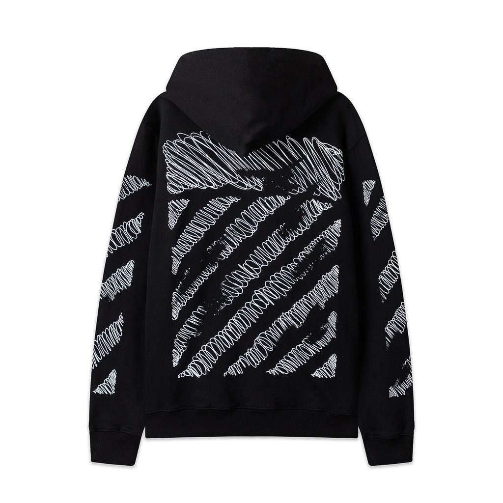 Off-White 2025 Autumn and Winter New Sketch Pattern Arrow Looped Hooded Sweatshirt for Men and Women