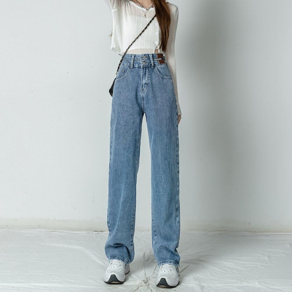 

Trendy wide-leg jeans women s spring and autumn new high-waisted loose and thin straight drape floor-mopping jeans 2XL