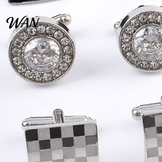 Classic Cufflinks 1 Pair Men Polished Smooth Surface Rhinestones Inlaid Rectangle Shirt Round Twist Shape Suit Button Replacement Accessories