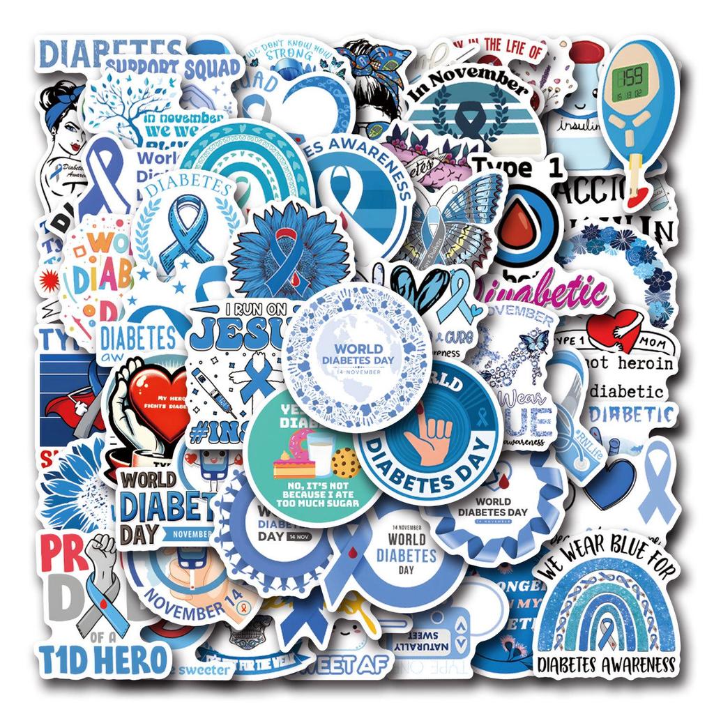 50 World Diabetes Day Graffiti Stickers for Cars, Luggage, and Cups
