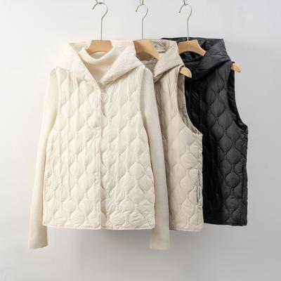 New National Standard 90 Fleece Light Vest Women's Minimalist Style New Hooded Thin Autumn and Winter Sleeveless Down Liner