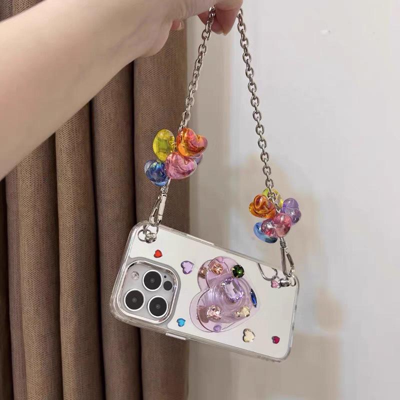 

Гальванизированный зеркальный чехол для телефона со стразами для IPhone 17 Promax цепочка для Apple 16 сердце 14 держатель с подушкой безопасности For iPhone 7/8/SE 2020