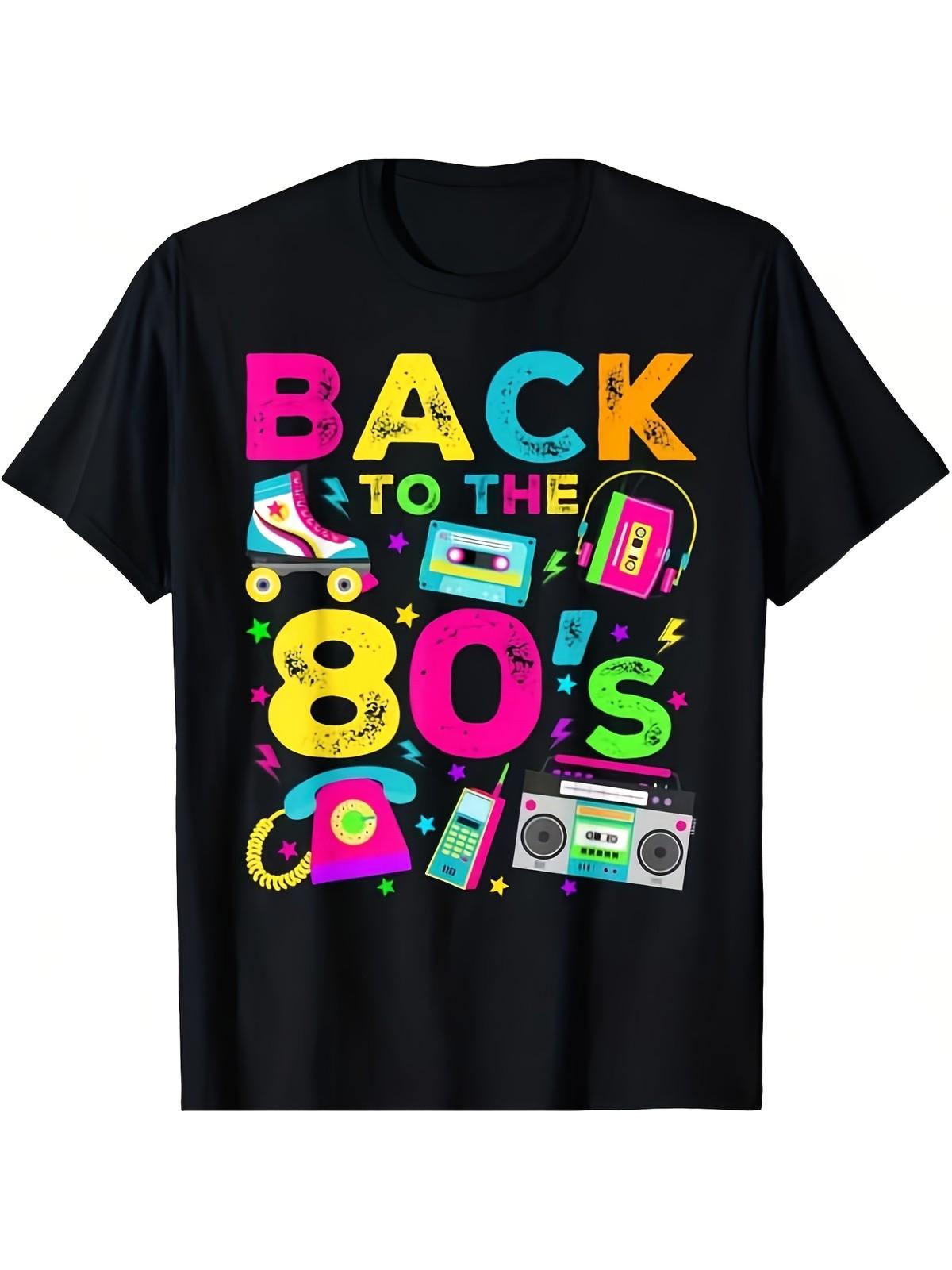 Men s 80s Retro T-Shirt - Neon 80s with Cassette Tape & Cube Design - Vintage S разноцветный