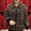 Middle Aged Women Faux Mink Velvet Leopard Cardigan Short Loose Knit Open Coat Winter Casual Mom Outerwear