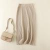 Qooth Knit Midi Skirt with Slit Stretchy Solid Color Pencil Skirt for Women QT2785