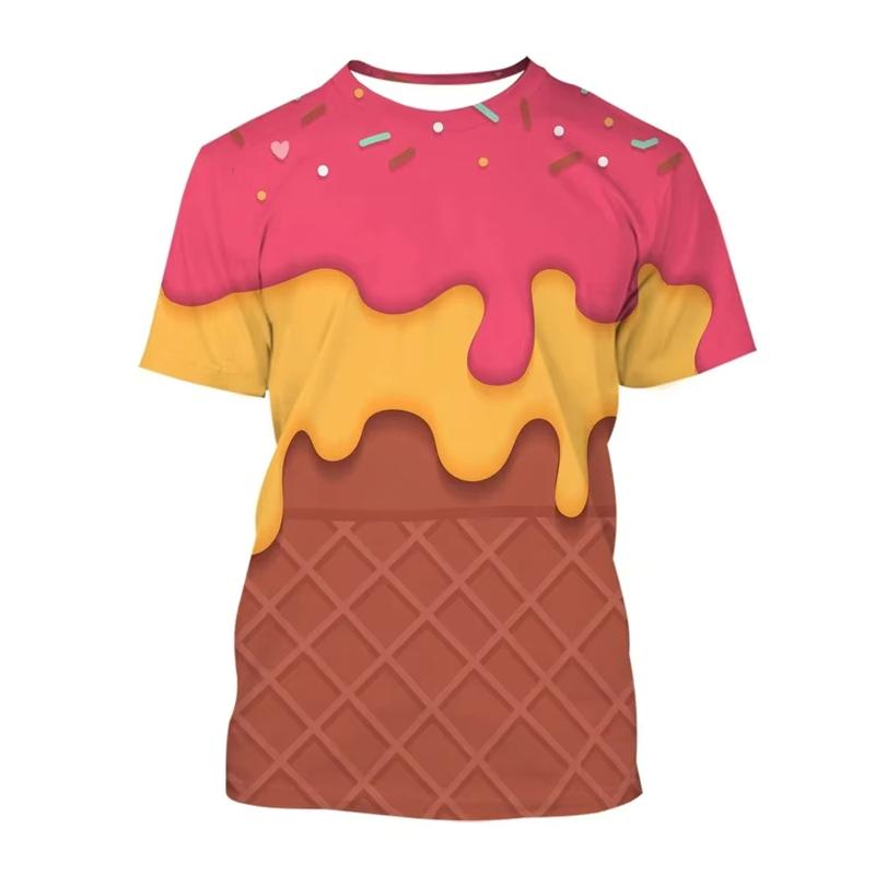 Ice Cream 3D Printing T-shirt Colorful Likeable Summer Clothing For T Shirt Men And Kids Funny Intersting Design 2024 New Tee