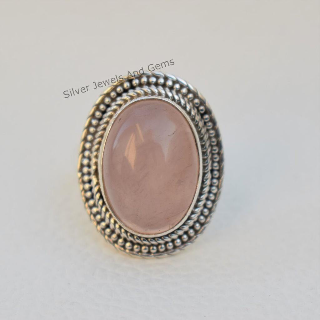 Natural Rose Quartz Ring, Handmade Ring, 925 Sterling Silver Ring, Birthday Gift, Capricorn Birthstone Ring, Boho Ring, Designer Ring