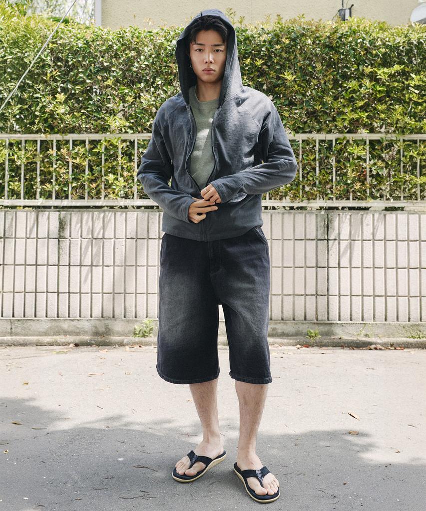 Xero Slub Finger Hole Crop Zip-Up Hoodie [Charcoal]