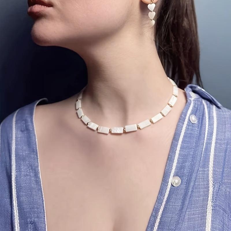 Women'S Neck Chain Rectangular Shell Necklace Women'S Light Luxury Fashion Bamboo Temperament Versatile Necklace
