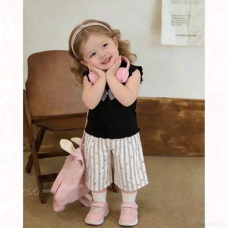 Girls' Summer Sports Sleeveless Top & Wide-Leg Pants Two-Piece Set