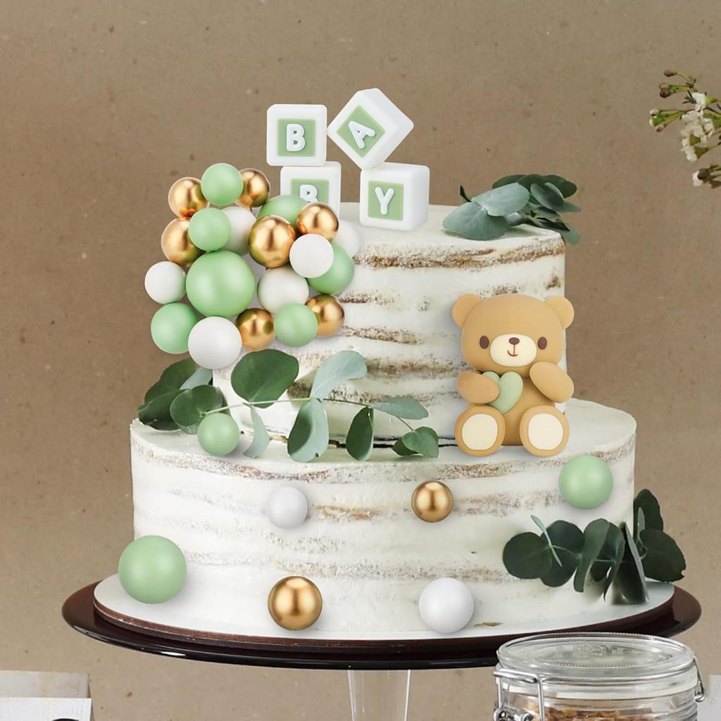 29 Pcs Bear Cake Topper Baby Shower Cake Decorations Cute Bear BABY Letter White Foam Balloon for Baby Shower Cake Topper Kids