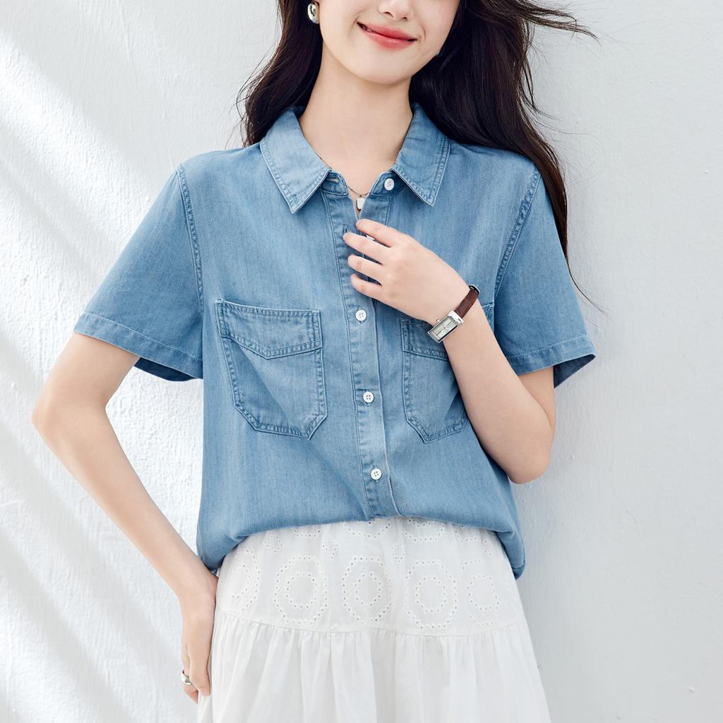 Tennis Sun Protection Short-sleeved Denim Shirt for Women In Summer New Commuting Korean Style Design Top