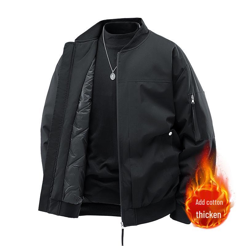 Men s Trendy Korean Baseball Collar Jacket: Autumn Urban Casual Style. 2XL (140-159 lbs) чёрный