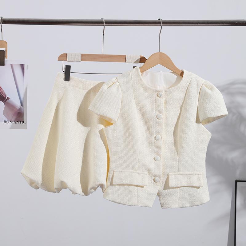 

Твидовый комплект с блузкой с пышными рукавами и юбкой-пузырем, женский, ретро-шик, однотонный, на пуговицах, облегающие рубашки, мини-юбки, комплекты, женский, 2025, наряд для вечеринки L покинуть белый