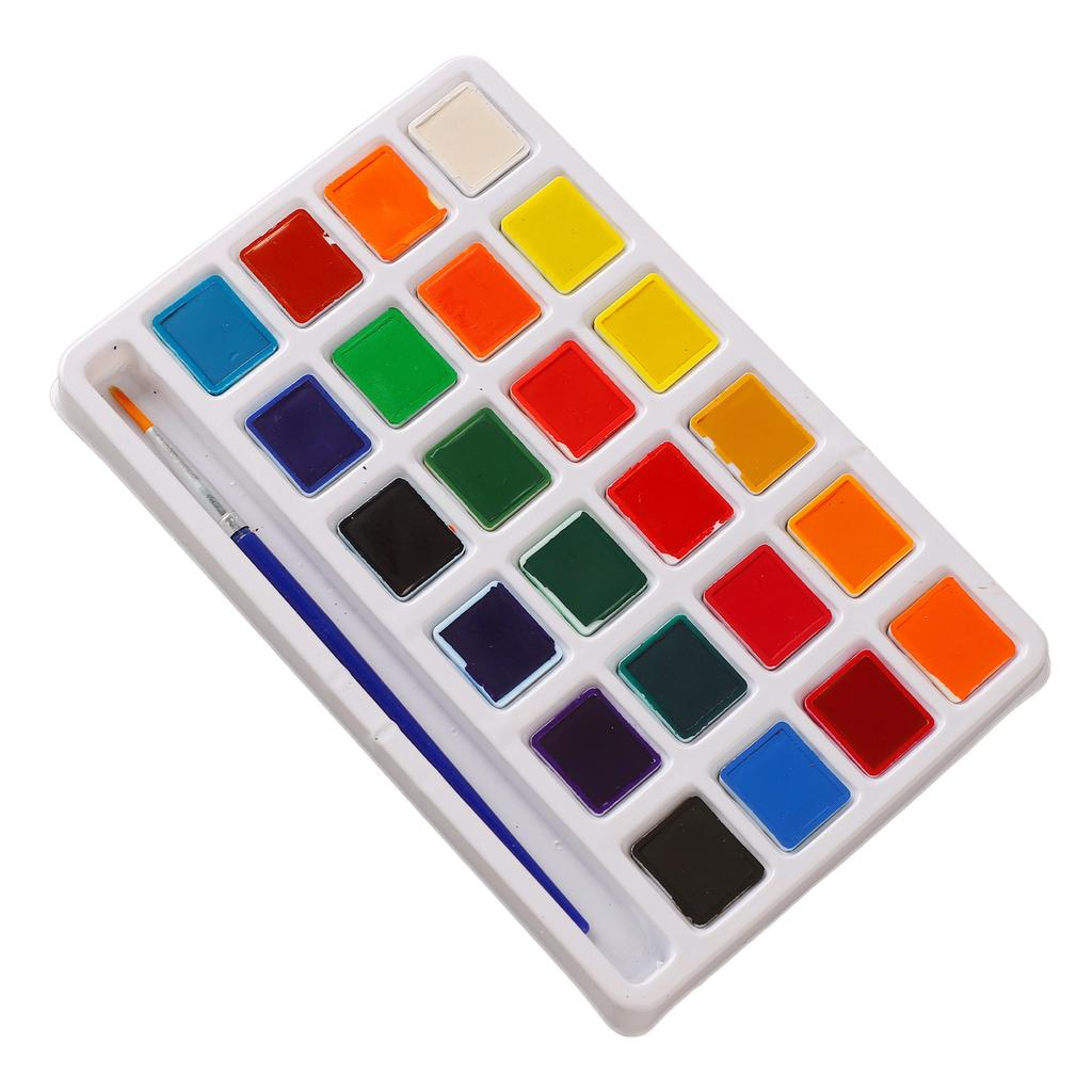 Water Color Paint 24 Colors High Saturation Bright Vibrant Portable Watercolor Paint Set with Brush for Painting