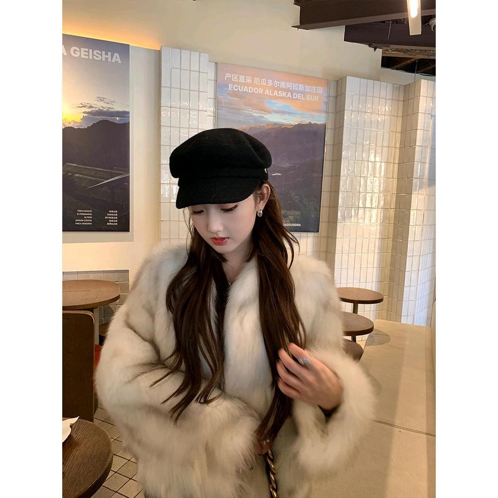 Imitation fox fur jacket short women's 2024 winter new v-neck coat