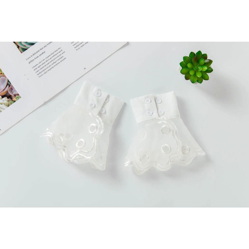 Women Lace Detachable Sleeve Fake Cuffs Pleated Flare Sleeve False Cuffs Female Ruffles Wristband Decorative Accessory
