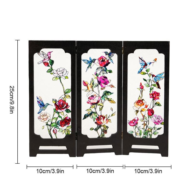 Creative Chinese-Style Floral Bird Acrylic Screen Ornament Retro Pattern Screen Crafts Desk Display Craft Home Decoration Gift