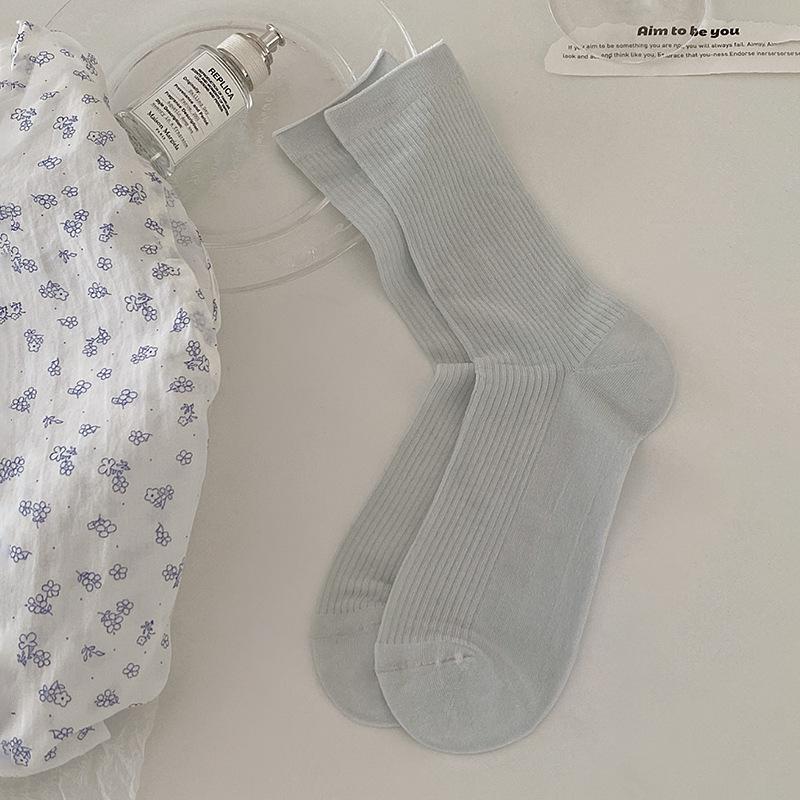 Summer Socks Women 76% Lyocell Silk Thin Breathable Solid Color Long Socks Korean Style Casual Streetwear Middle Tube Socks Sox