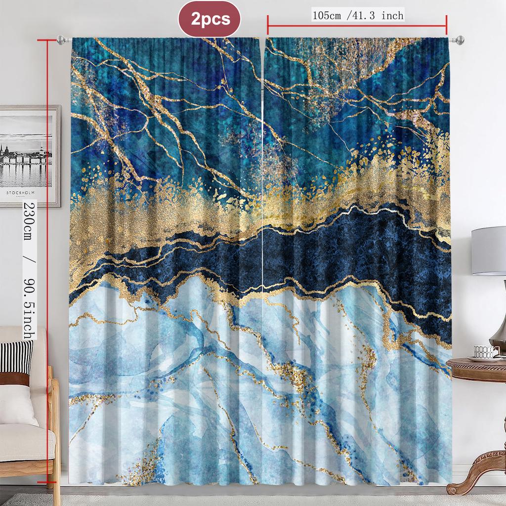 Home Decoration Curtains Marble Series Kitchen Coffee Shop Living Room Balcony Garden Curtain Made Of Polyester With Rod Pocket Washable Sitting Ready