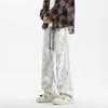 Spring Autumn Street Style Tie Dye Wide Leg Pants Men Loose Casual Drawstring Straight Trousers