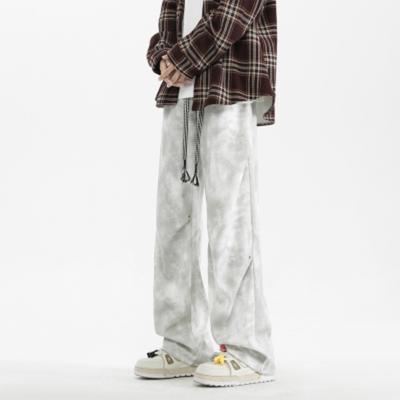 Spodnie Męskie Street Style Tie Dye Szerokie Nogawki Wiosna Jesień Luźne Codzienne Proste Spodnie ze Sznurkiem