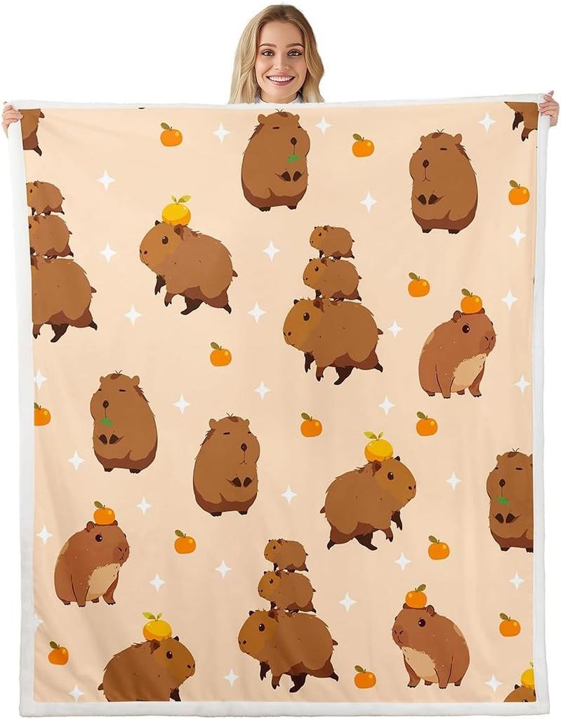 Cartoon Capybara Throw Blanket TwinCapybara BlanketCapybara Animals Lovers Fleece Blanket Kawaii Animals Sherpa Blanket