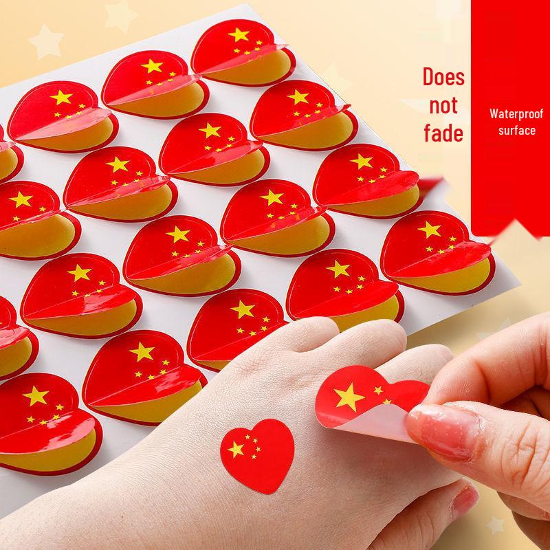 Five-Star Red Flag Face and Decoration Stickers - Small Adhesive National Flags for Events and Atmosphere