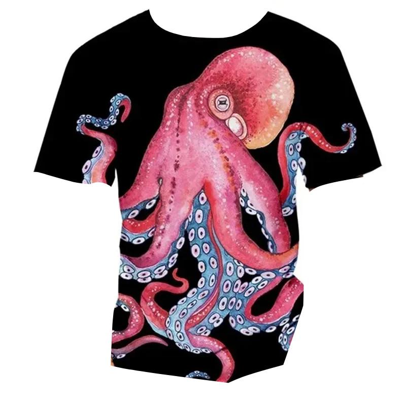 Funny Marine Life Sea Animal 3D Print Kids Round Neck Short Sleeve Tee Loose Outdoor Daily Play Outfit