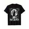 European Sizes Men's & Bat Cat Skull Goth T-Shirt - Occult Punk Grunge Black Metal Tee