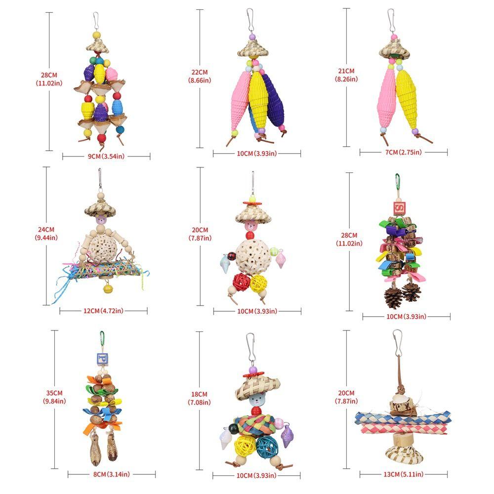 Durable Straw Hat Bird Toy Ball Fruit Shape Birdcage Decoration Boredom Relieving Colorful Parrot Toys Pet Bird
