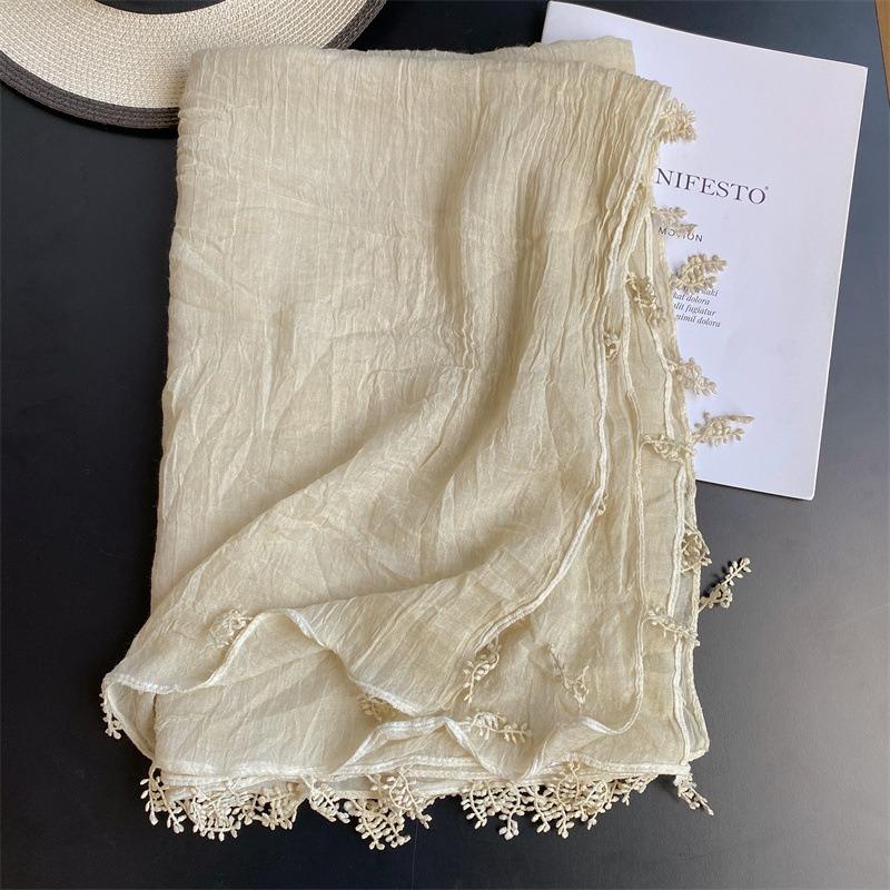 Solid color small leaf spike literary small fresh cotton and linen scarf women's fashion versatile long shawl thin neck scarf