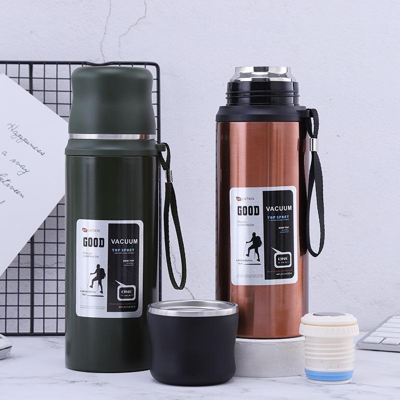 Water Bottle101 Stainless Steel Liner Thermos Cup Kettle One-click Press Elastic Cover Water Cup Large Capacity Outdoor