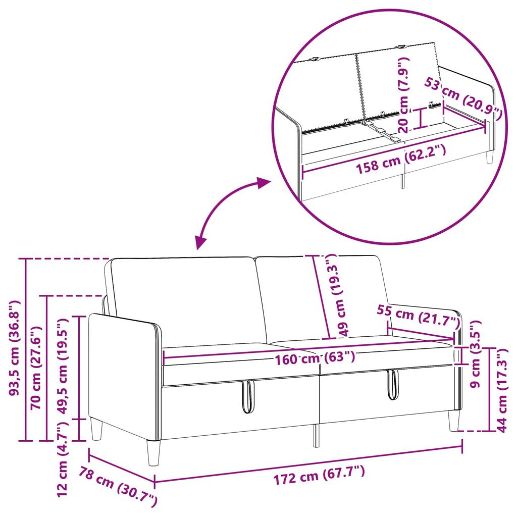 Blue Storage Sofa 172 x 78 x 87 cm Polyester