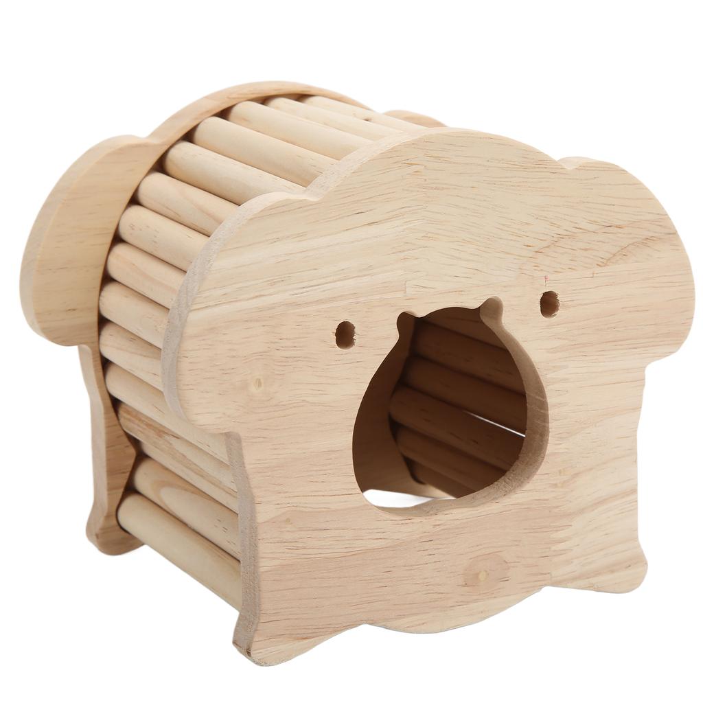 Hamster Wooden House Pig Head Shape Wooden Hamster Hut with Funny Climbing Ladder for Small Pets