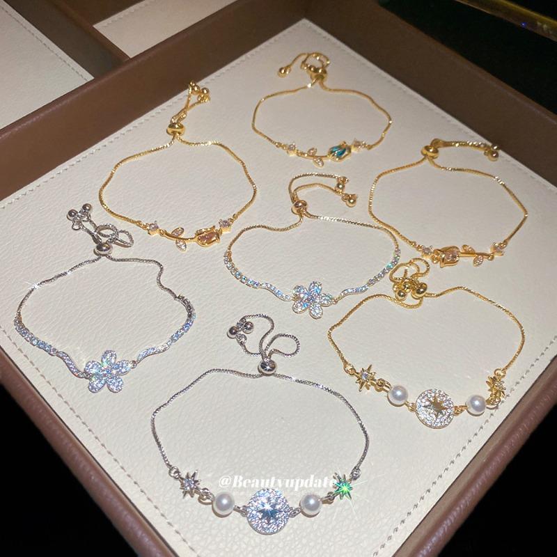 Monet Garden~ Super Sparkling Zircon Flower Round Bracelet Light Luxury Delicate Bracelet Sweet Versatile Jewelry