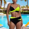 European & American Sexy Color Block Gathered Split Bikini Set