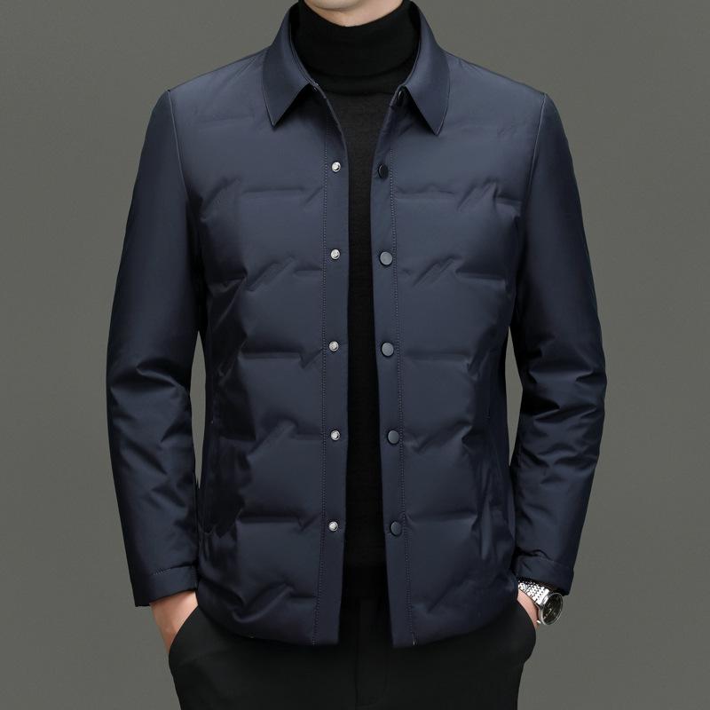 

Luxury Men s 90% Down Short Jacket: Warm, Thickened Lapel Outerwear for Middle-aged and Older Men 175 темно-синього кольору
