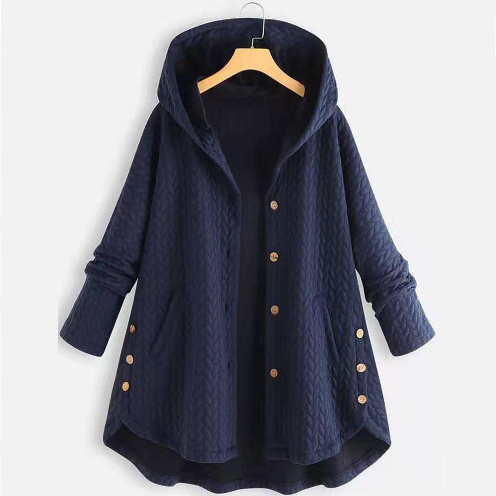 Damen Frühling und Herbst Langarm Kapuzenwarme Oberteile Mittellang Übergröße Lässige Jacke
