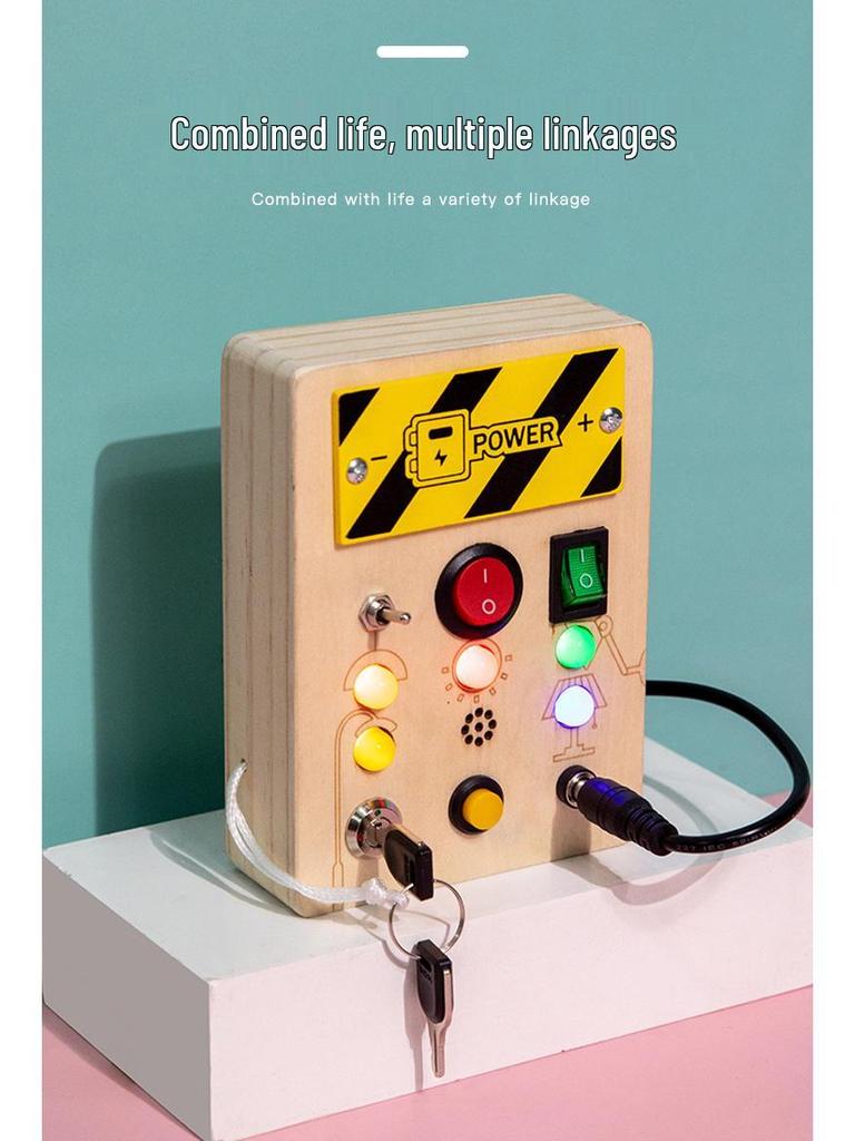 Interactive LED Busy Board: Wooden Educational Toy with Electronic Switches for Kids