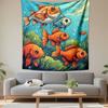 Cartoon Orange Goldfish Swimming Underwater Seaweed Wall Tapestry Aquatic Art Decor for Bathroom Bedroom Kids Room Gift