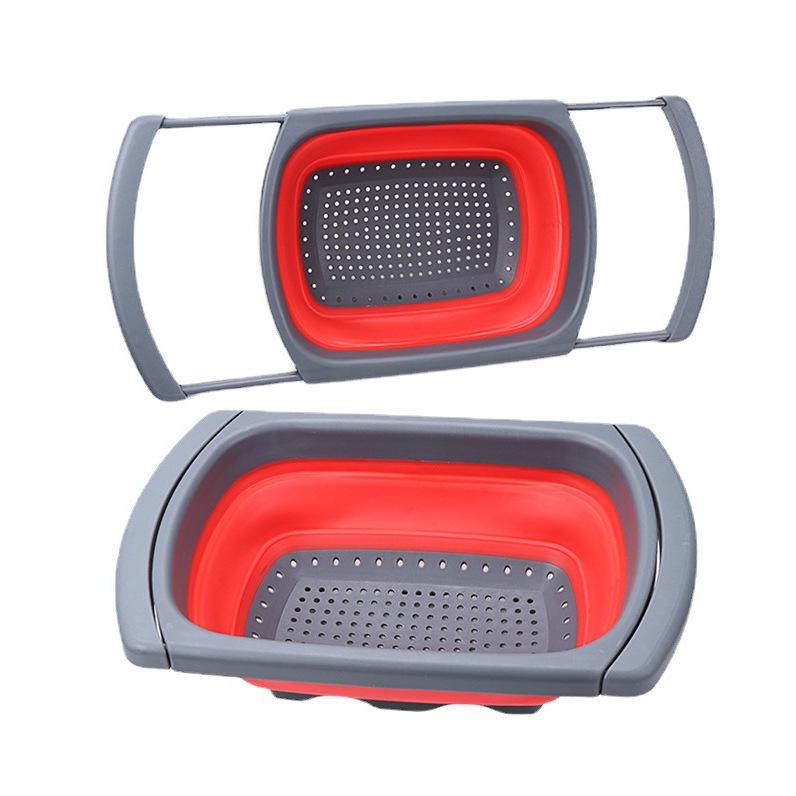Dual-Use Folding Cutting Board & Telescopic Draining Basket for Vegetables and Fruit Washing