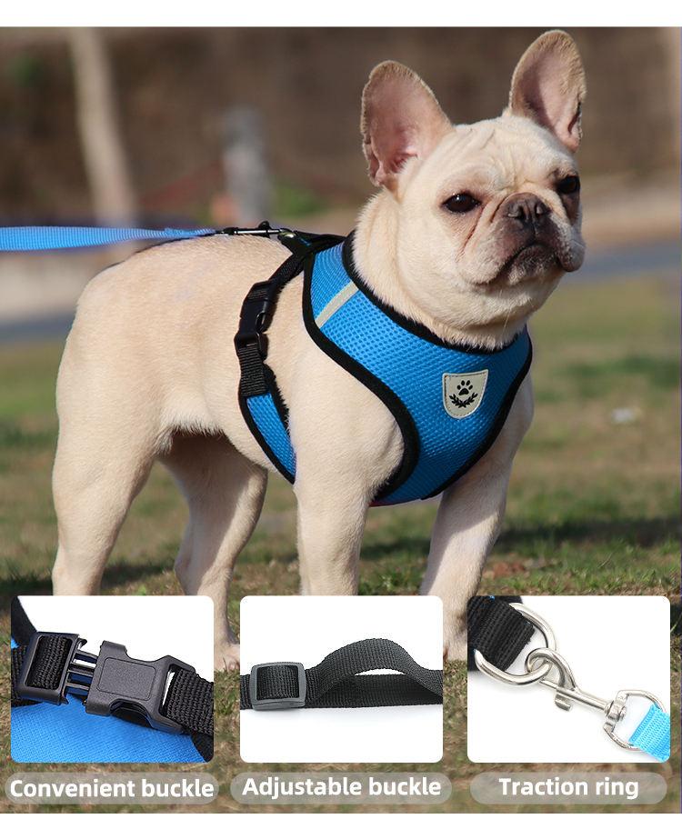 Breathable Mesh Pet Harness Leash Set with Reflective Straps for Chihuahua York Bulldog Adjustable Dog Chest Strap Walking Leash