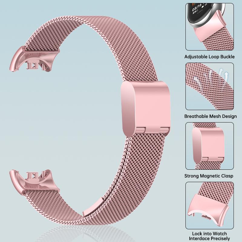 Strap for Xiaomi Band 8 Stainless Steel Bracelet Wristband Metal Rose Gold Silver Black