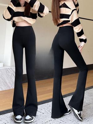 Leggings femininas de cintura alta e flare para ioga: Outono/Inverno 2025, Plus Velvet, Estilo Elástico