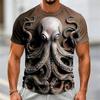 3D Printed T‑Shirts For Men Retro Tentacle Graphic Design O Neck Short Sleeve Shirt For Ocean Lovers Trendy Street Fashion