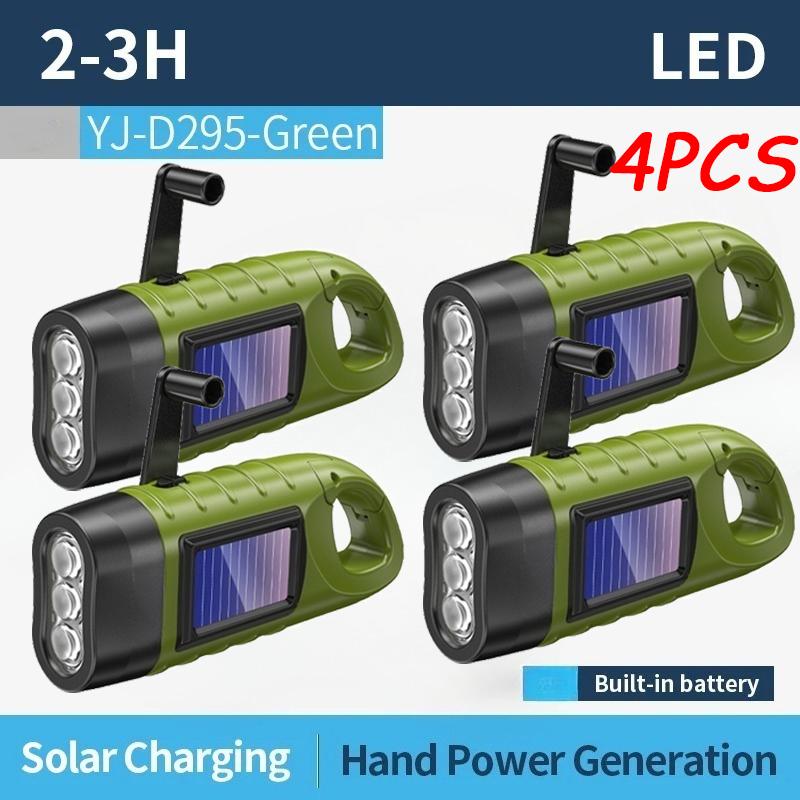 1/2/4 PCS LED Flashlight Solar Hand Crank Flash Light Super Bright Mini Keychainlight Easy to Carry for Outdoor Emergency Torch