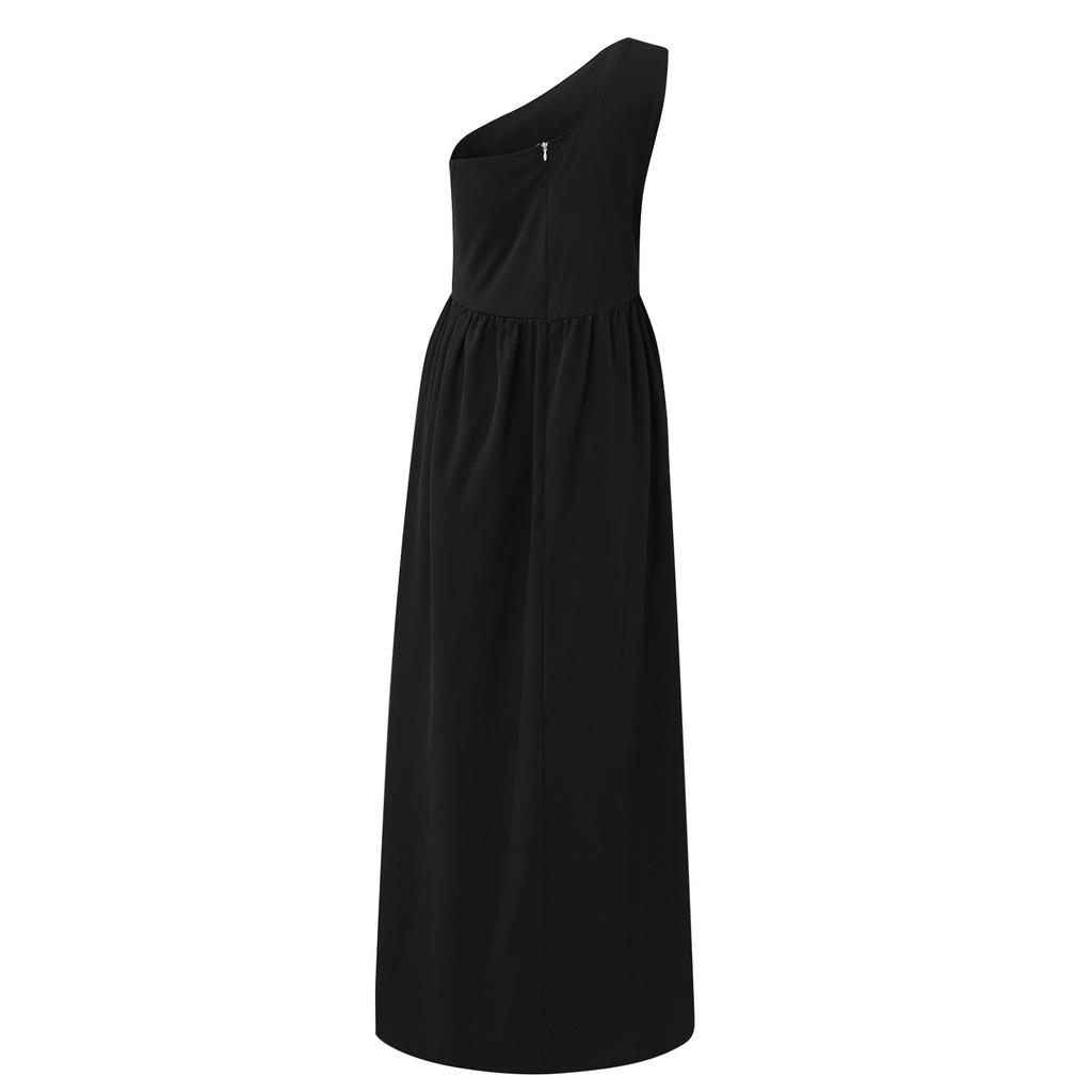 Womens One Shoulder Hollow Out Halter Neck High Waist Slit Maxi Dress Elegant Long Evening Gown
