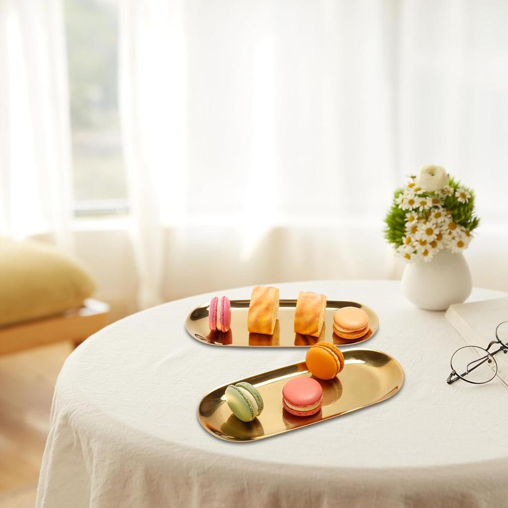 Stainless Steel Towel/ Dish Plate, Tea/ Fruit Storage Trays Cosmetics Jewelry Organizer, Gold, Oval